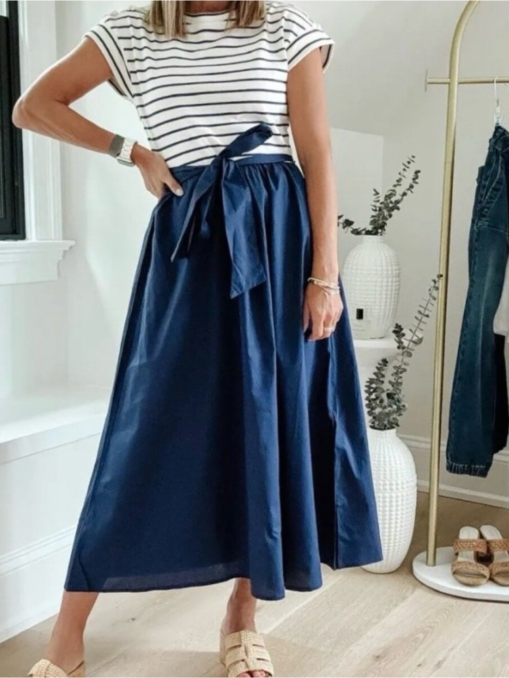J. Crew Navy Tie-Waist Midi Dress